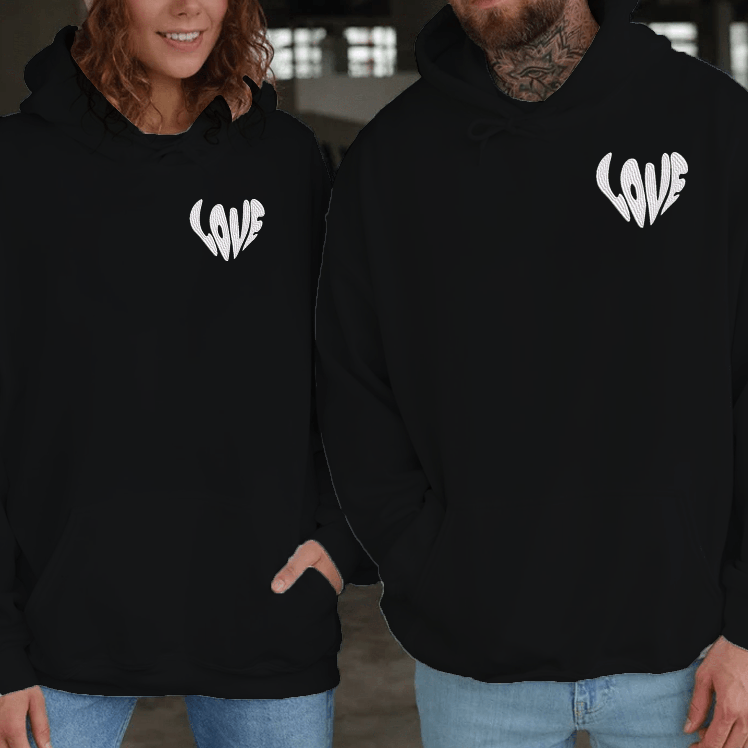 Maturelion Love Embroidered Couple Hoodie