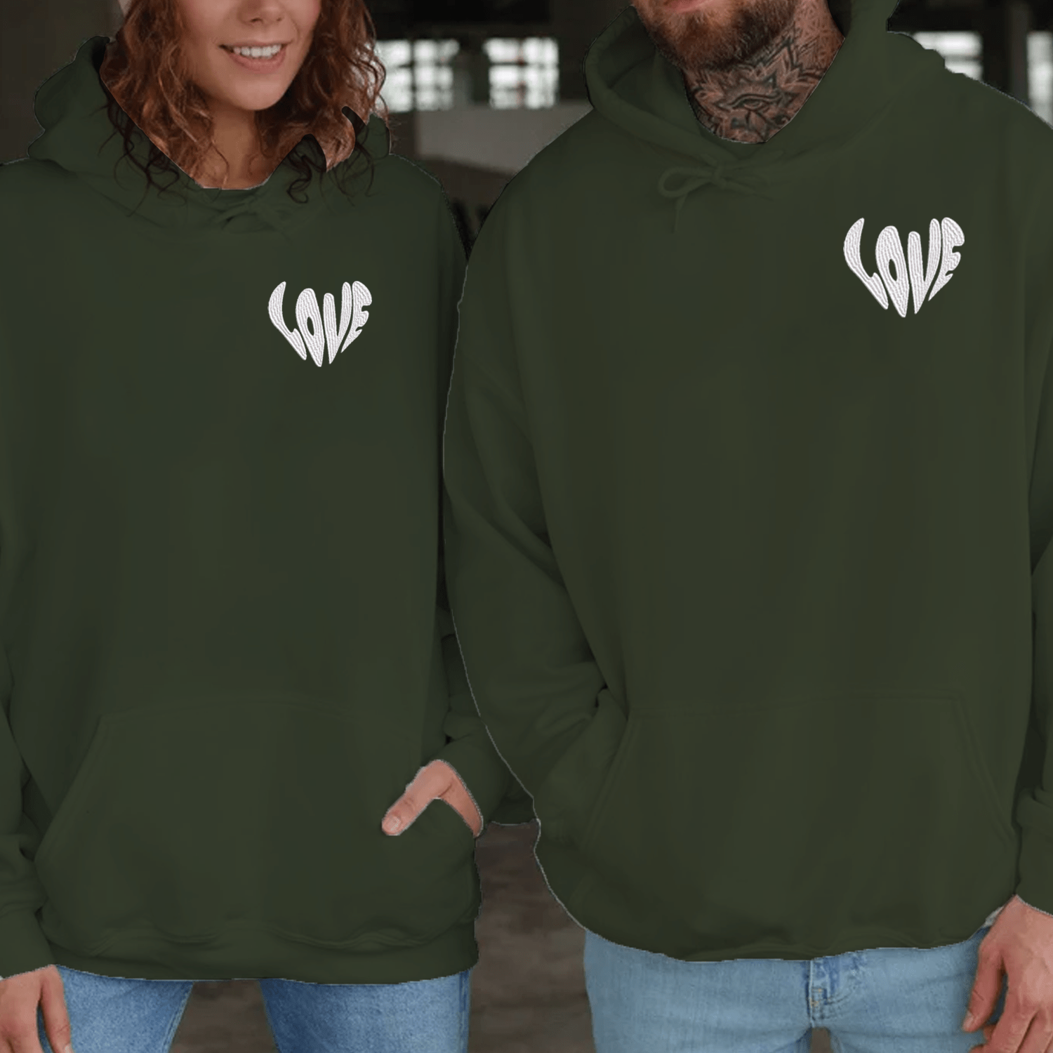 Maturelion Love Embroidered Couple Hoodie