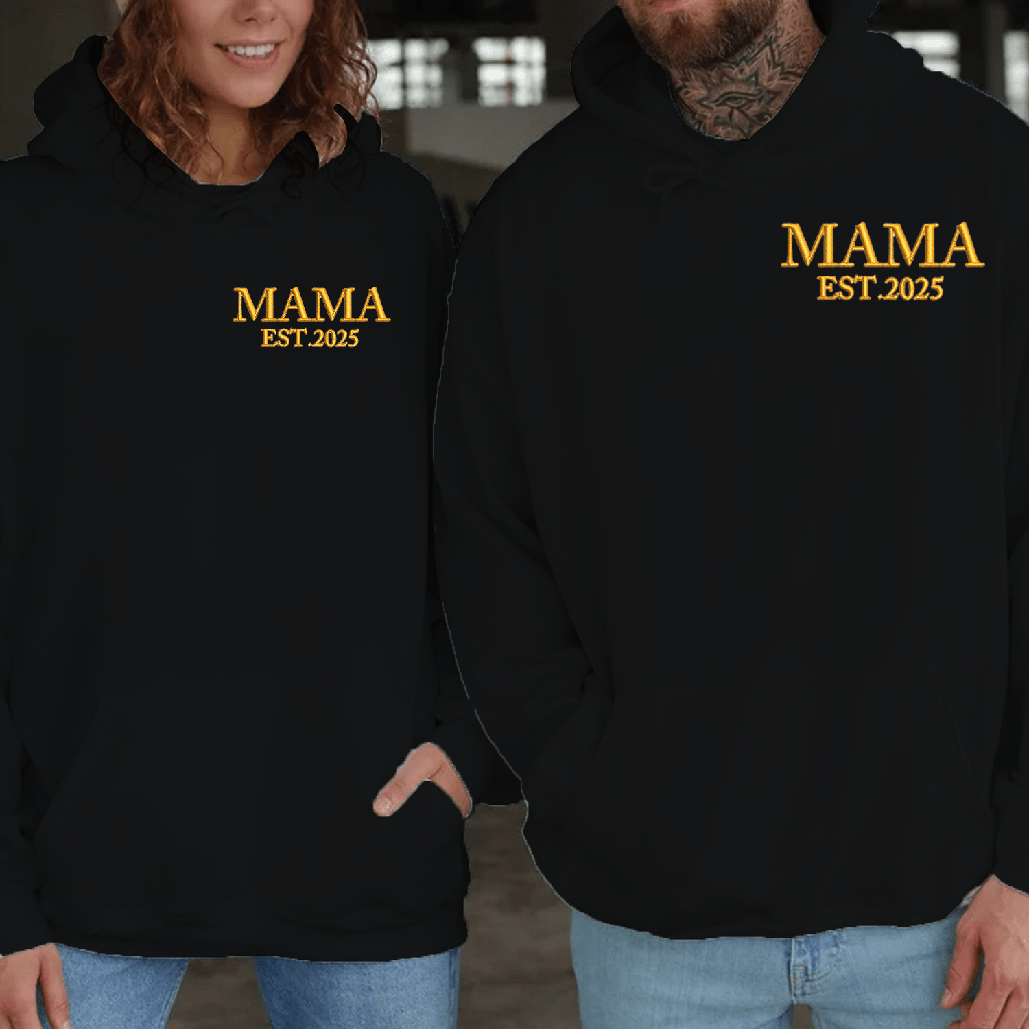 Maturelion Mama Date Embroidered Couple Hoodie