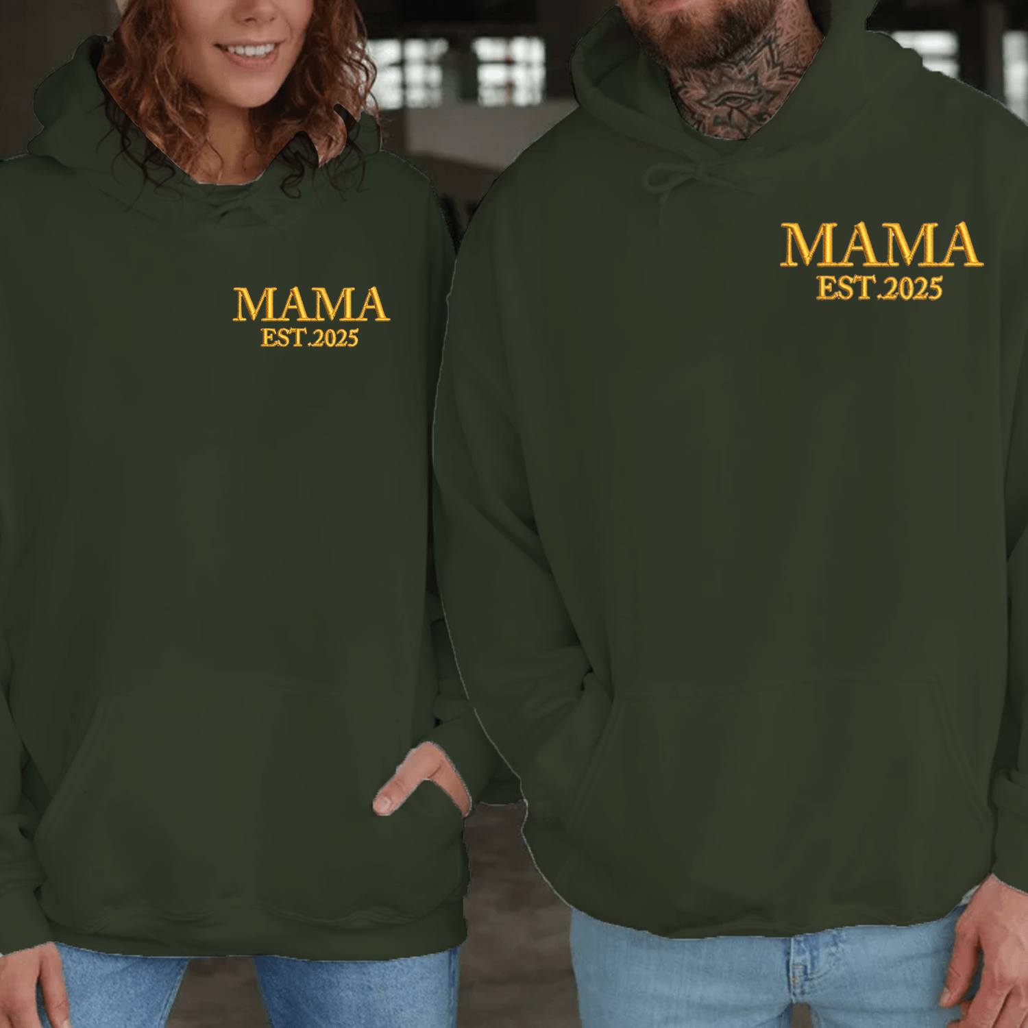 Maturelion Mama Date Embroidered Couple Hoodie