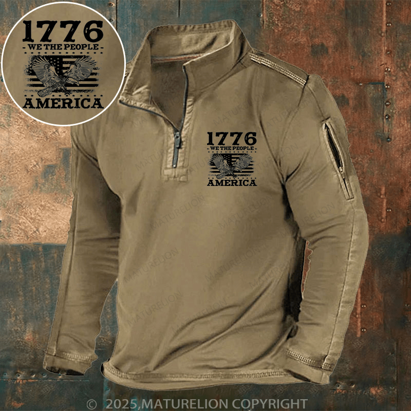 Maturelion Men's Henley Shirt 1776 We The People American Flag Eagle Patriotic Men's Henley Shirt