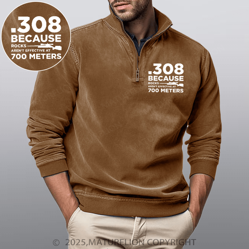 Maturelion Men's Henley Shirt 308 Because Rocks Aren't Effective At 700 Meters Funny Stand Collar Henley Shirt