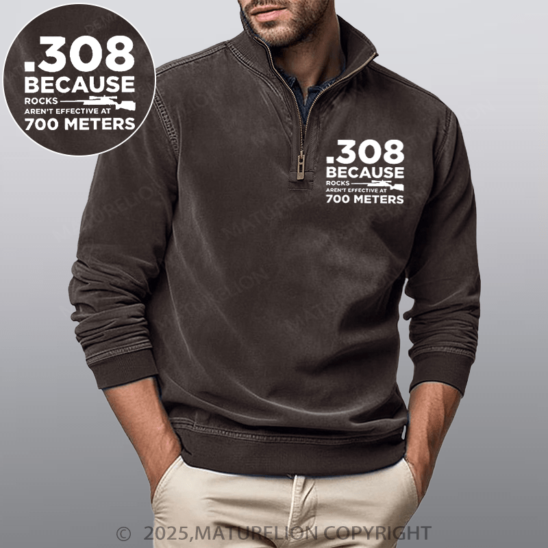 Maturelion Men's Henley Shirt 308 Because Rocks Aren't Effective At 700 Meters Funny Stand Collar Henley Shirt