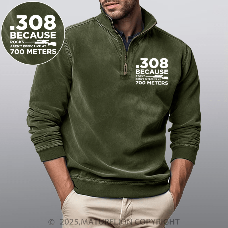 Maturelion Men's Henley Shirt 308 Because Rocks Aren't Effective At 700 Meters Funny Stand Collar Henley Shirt