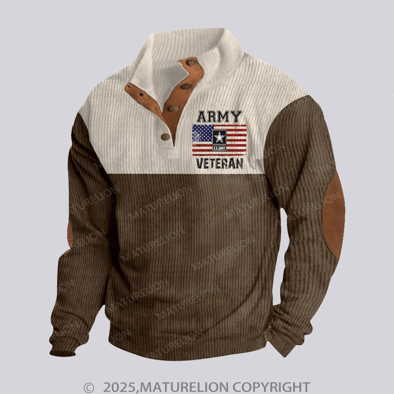 Maturelion Men's Henley Shirt Army U.S.Army Veteran Funny Stand Collar Button Henley Shirt