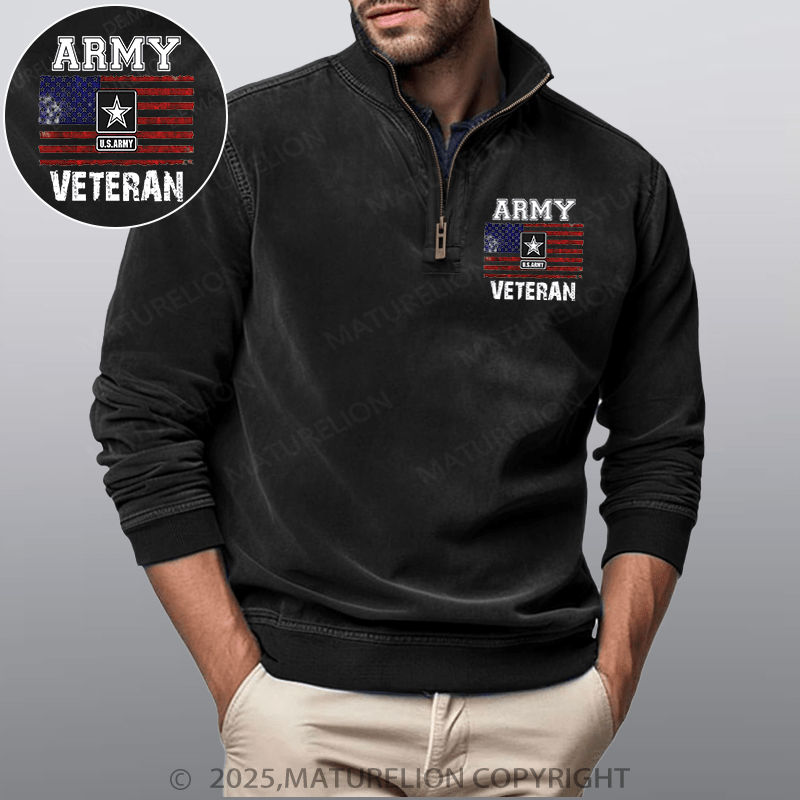 Maturelion Men's Henley Shirt Army U.S.Army Veteran Funny Stand Collar Henley Shirt