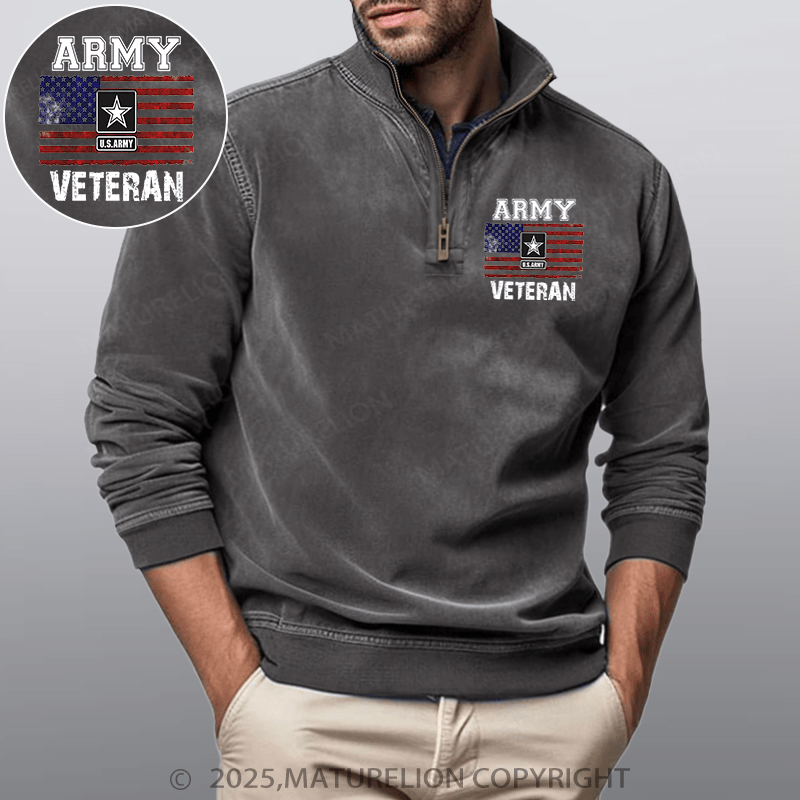 Maturelion Men's Henley Shirt Army U.S.Army Veteran Funny Stand Collar Henley Shirt