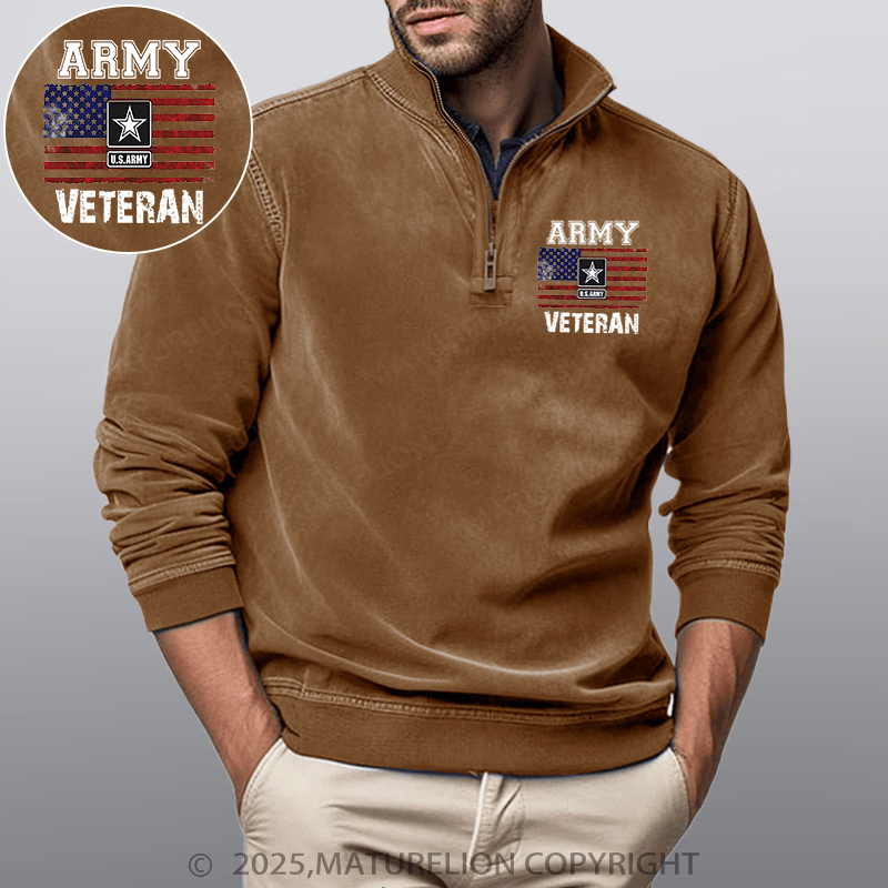 Maturelion Men's Henley Shirt Army U.S.Army Veteran Funny Stand Collar Henley Shirt