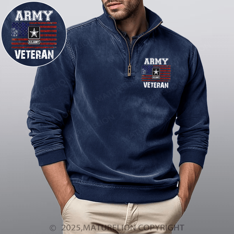 Maturelion Men's Henley Shirt Army U.S.Army Veteran Funny Stand Collar Henley Shirt