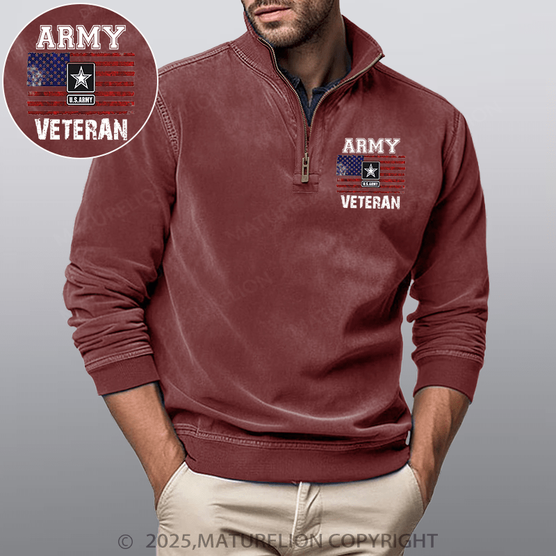 Maturelion Men's Henley Shirt Army U.S.Army Veteran Funny Stand Collar Henley Shirt