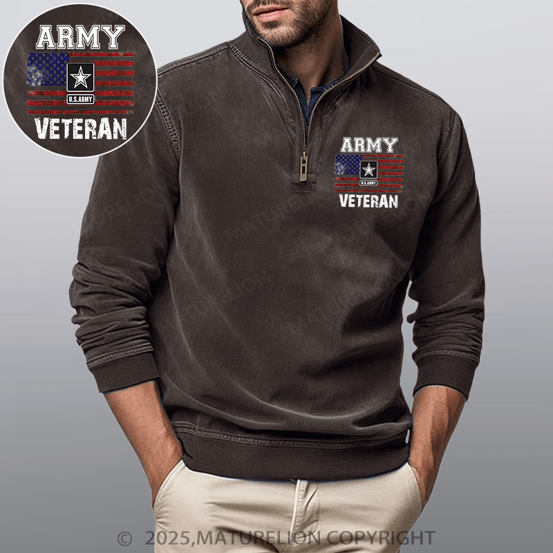 Maturelion Men's Henley Shirt Army U.S.Army Veteran Funny Stand Collar Henley Shirt