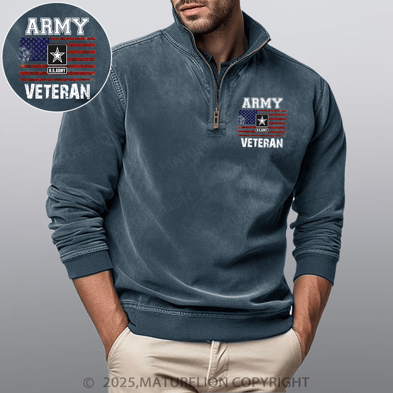 Maturelion Men's Henley Shirt Army U.S.Army Veteran Funny Stand Collar Henley Shirt