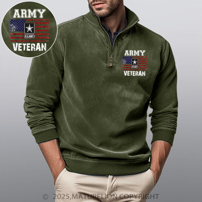 Maturelion Men's Henley Shirt Army U.S.Army Veteran Funny Stand Collar Henley Shirt