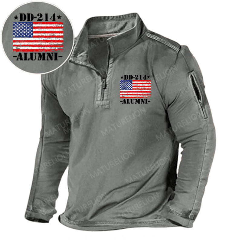 Maturelion Men's Henley Shirt DD-214 Alumni Military Veteran American Flag Patriotic Henley Shirt