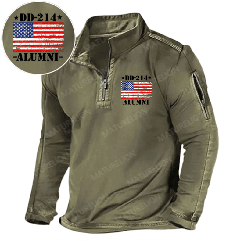 Maturelion Men's Henley Shirt DD-214 Alumni Military Veteran American Flag Patriotic Henley Shirt