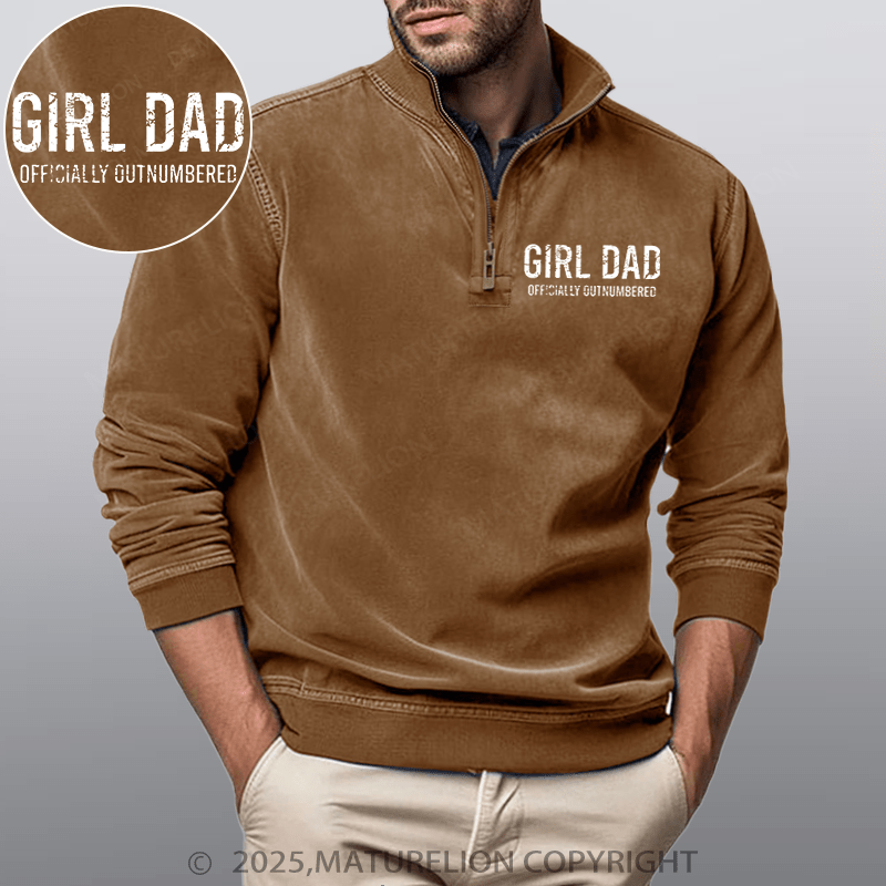 Maturelion Men's Henley Shirt Girl Dad Officially Outnumbered Funny Stand Collar Henley Shirt