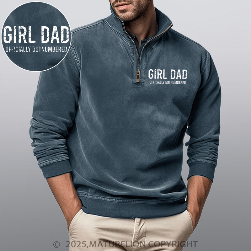 Maturelion Men's Henley Shirt Girl Dad Officially Outnumbered Funny Stand Collar Henley Shirt