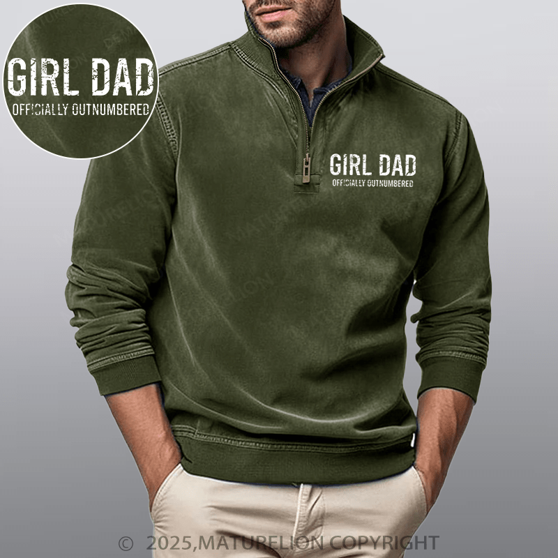 Maturelion Men's Henley Shirt Girl Dad Officially Outnumbered Funny Stand Collar Henley Shirt