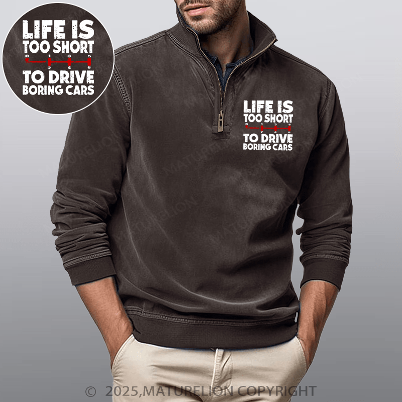 Maturelion Men's Henley Shirt Life's Too Short To Drive Boring Cars Funny Car Guys Gift Funny Stand Collar Henley Shirt