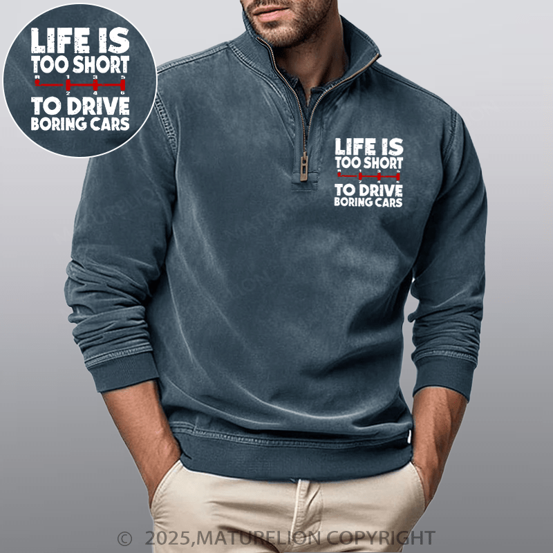 Maturelion Men's Henley Shirt Life's Too Short To Drive Boring Cars Funny Car Guys Gift Funny Stand Collar Henley Shirt