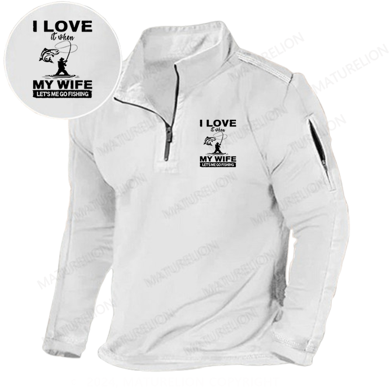 Maturelion Men's Henley Shirt I Love When My Wife Let's Me Go Fishing Henley Shirt