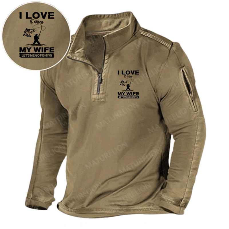 Maturelion Men's Henley Shirt I Love When My Wife Let's Me Go Fishing Henley Shirt