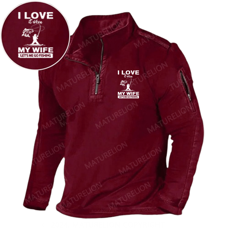 Maturelion Men's Henley Shirt I Love When My Wife Let's Me Go Fishing Henley Shirt