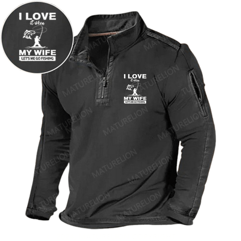 Maturelion Men's Henley Shirt I Love When My Wife Let's Me Go Fishing Henley Shirt