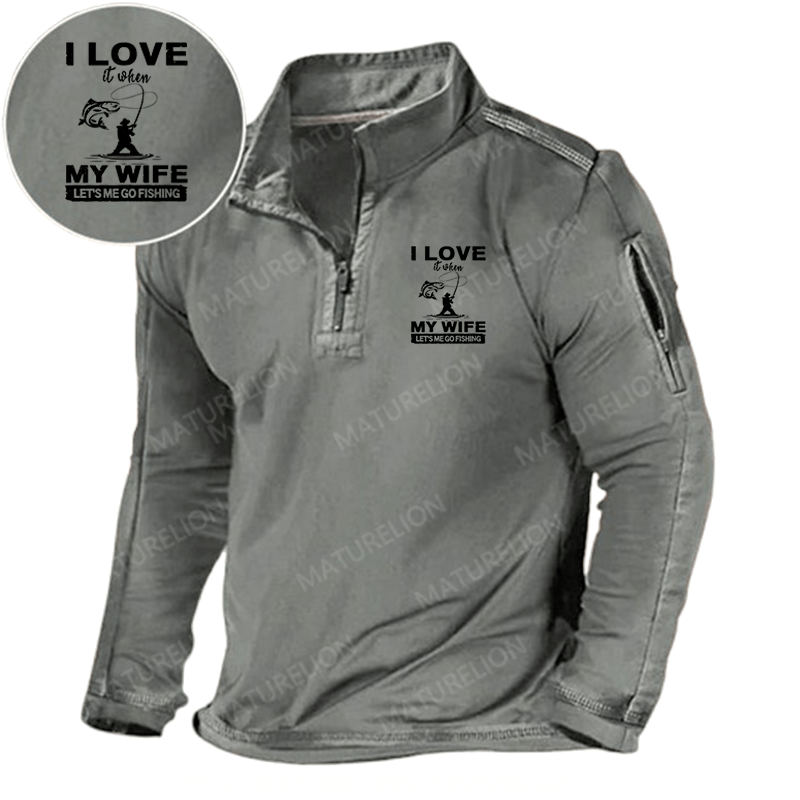 Maturelion Men's Henley Shirt I Love When My Wife Let's Me Go Fishing Henley Shirt