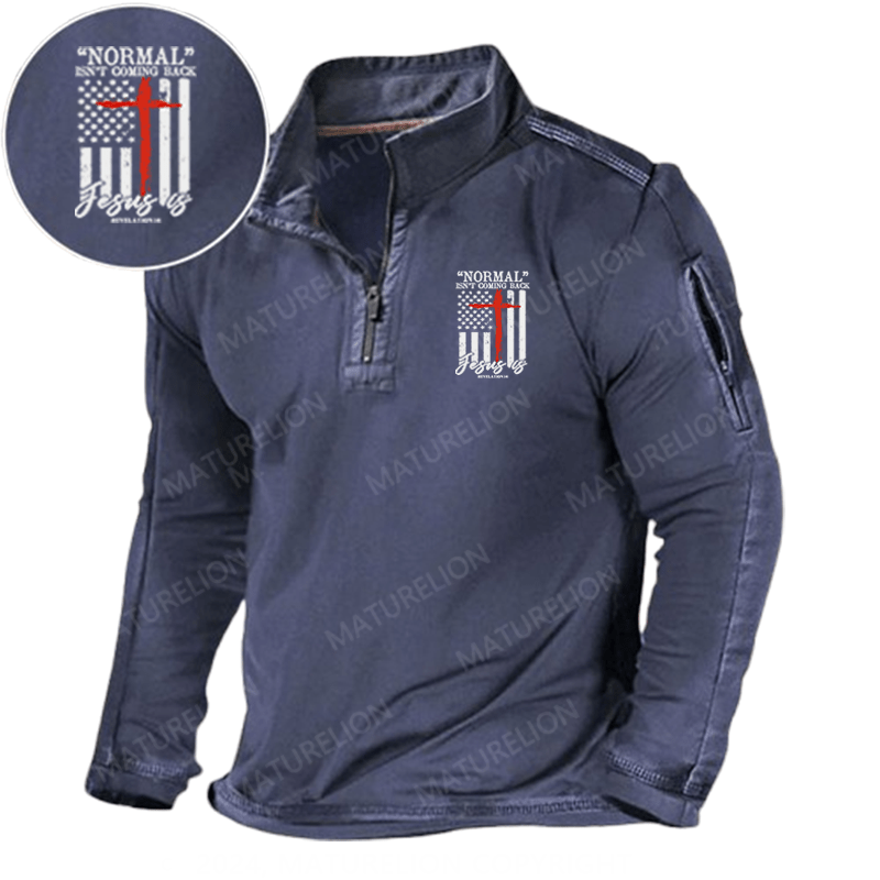 Maturelion Men's Henley Shirt Normal Isn't Coming Back Jesus Is Revelation 14 Usa Flag Henley Shirt