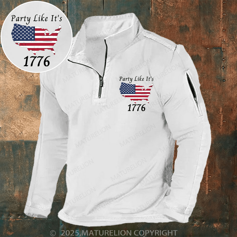 Maturelion Men's Henley Shirt Party Like It’s 1776, American, US Flag, 4th Of July, Liberty, Freedom Men's Henley Shirt