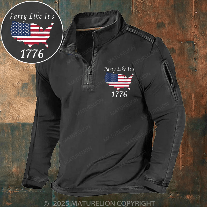 Maturelion Men's Henley Shirt Party Like It’s 1776, American, US Flag, 4th Of July, Liberty, Freedom Men's Henley Shirt