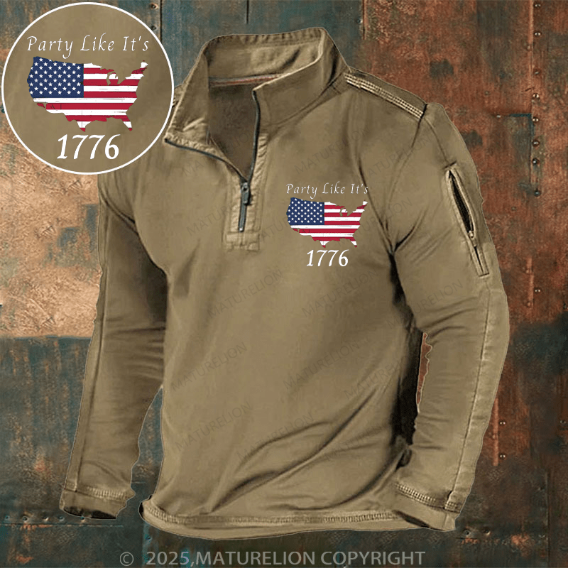 Maturelion Men's Henley Shirt Party Like It’s 1776, American, US Flag, 4th Of July, Liberty, Freedom Men's Henley Shirt