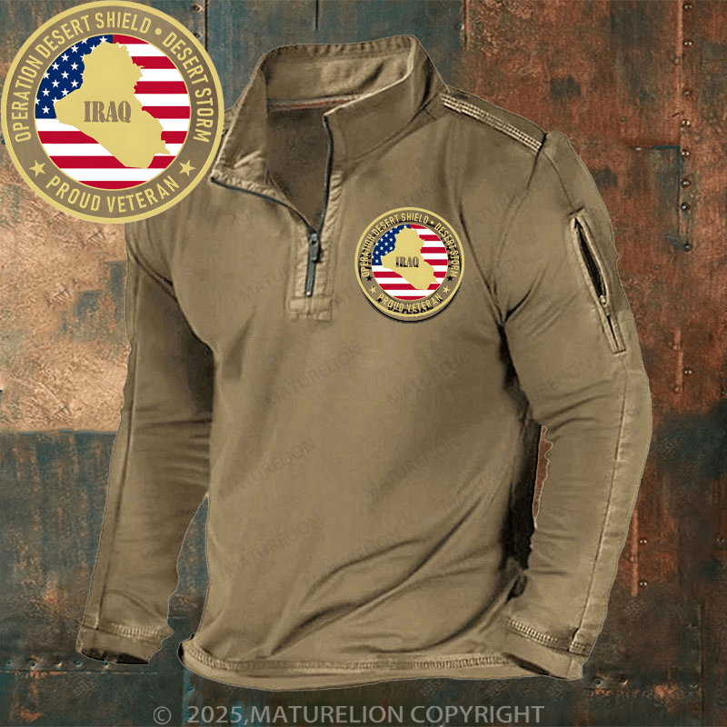 Maturelion Men's Henley Shirt Proud Veteran Operation Desert Shield Desert Stiom Henley Shirt