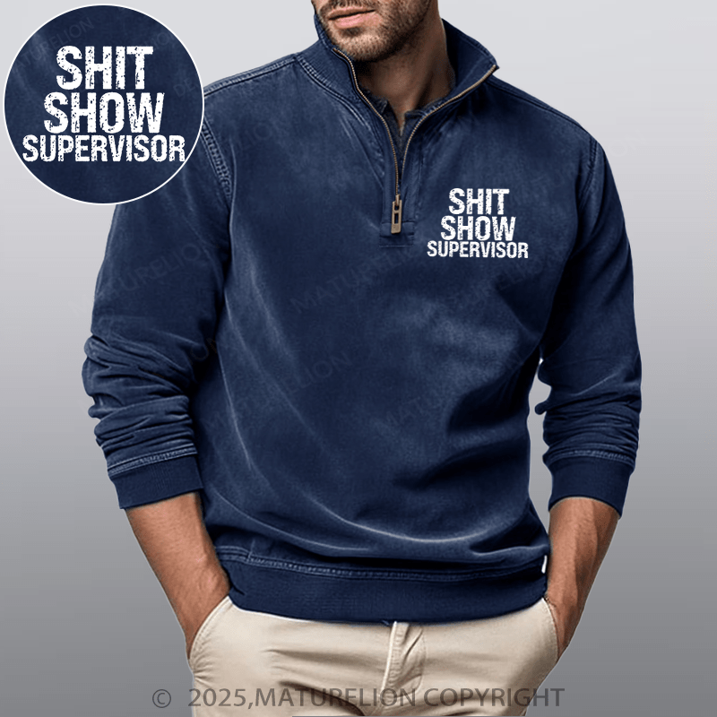 Maturelion Men's Henley Shirt Shit Show Supervisor Funny Stand Collar Henley Shirt