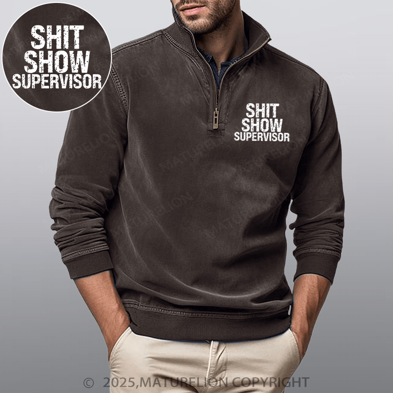 Maturelion Men's Henley Shirt Shit Show Supervisor Funny Stand Collar Henley Shirt