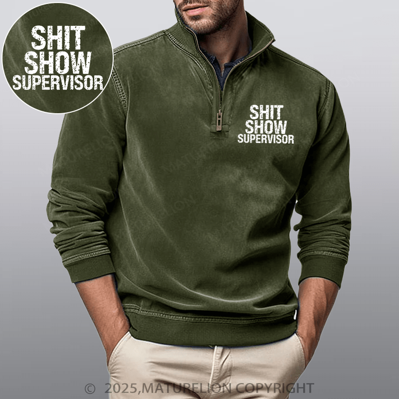 Maturelion Men's Henley Shirt Shit Show Supervisor Funny Stand Collar Henley Shirt