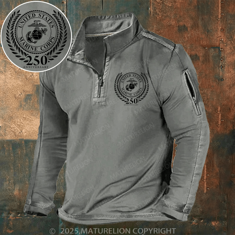 Maturelion Men's Henley Shirt USMC 250th Anniversary Grayscale Henley Shirt