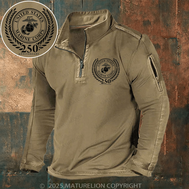 Maturelion Men's Henley Shirt USMC 250th Anniversary Grayscale Henley Shirt