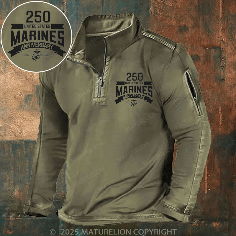 Maturelion Men's Henley Shirt USMC 250th Anniversary Ribbon Henley Shirt