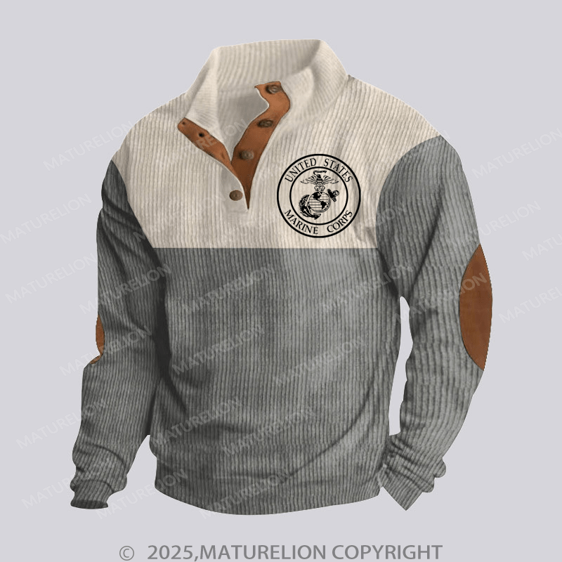 Maturelion Men's Henley Shirt United States Marine Corps Funny Stand Collar Button Henley Shirt