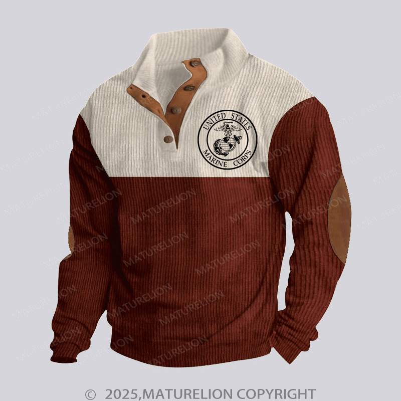 Maturelion Men's Henley Shirt United States Marine Corps Funny Stand Collar Button Henley Shirt