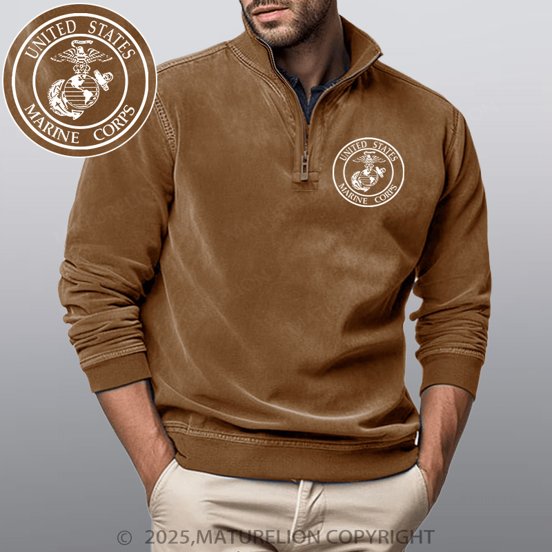 Maturelion Men's Henley Shirt United States Marine Corps Funny Stand Collar Henley Shirt