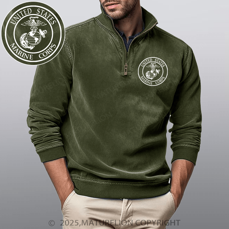 Maturelion Men's Henley Shirt United States Marine Corps Funny Stand Collar Henley Shirt