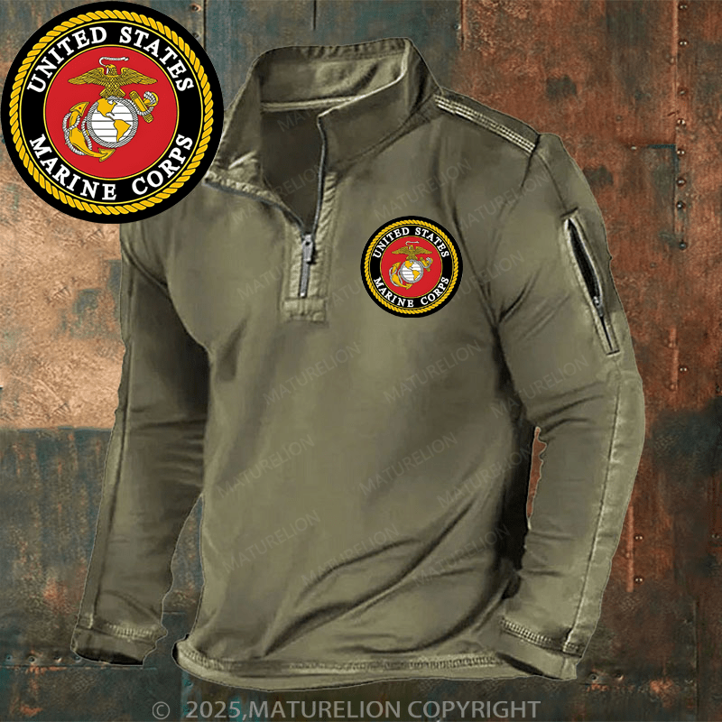 Maturelion Men's Henley Shirt United States Marine Corps Henley Shirt