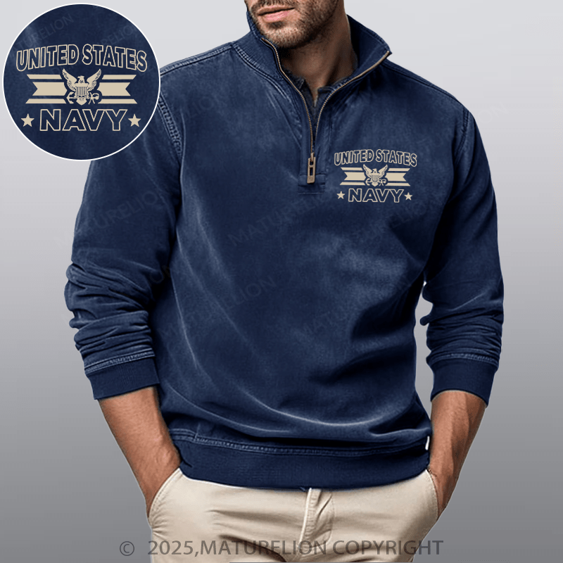 Maturelion Men's Henley Shirt United States Navy Funny Stand Collar Henley Shirt