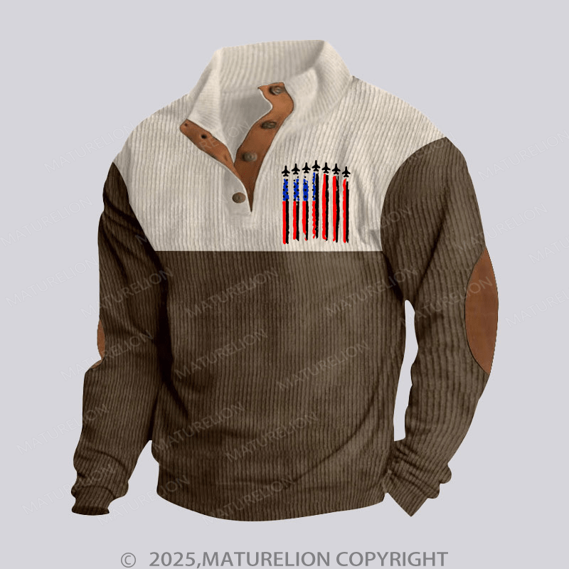 Maturelion Men's Henley Shirt Us Flag Funny Stand Collar Button Henley Shirt