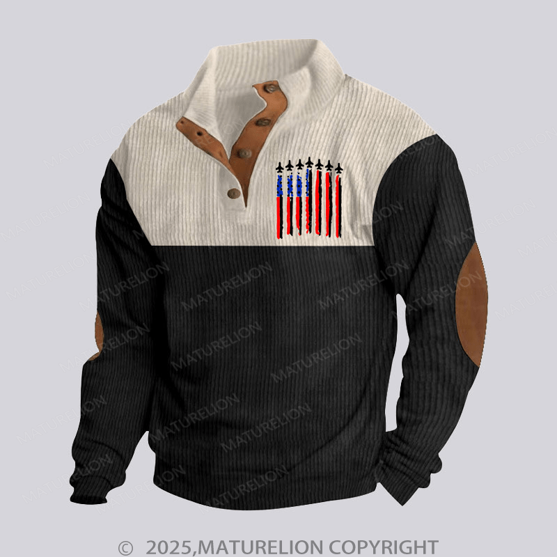 Maturelion Men's Henley Shirt Us Flag Funny Stand Collar Button Henley Shirt