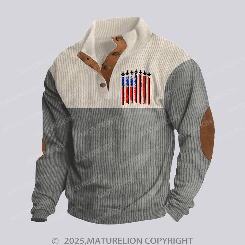 Maturelion Men's Henley Shirt Us Flag Funny Stand Collar Button Henley Shirt