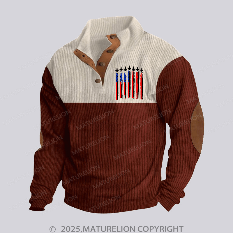 Maturelion Men's Henley Shirt Us Flag Funny Stand Collar Button Henley Shirt